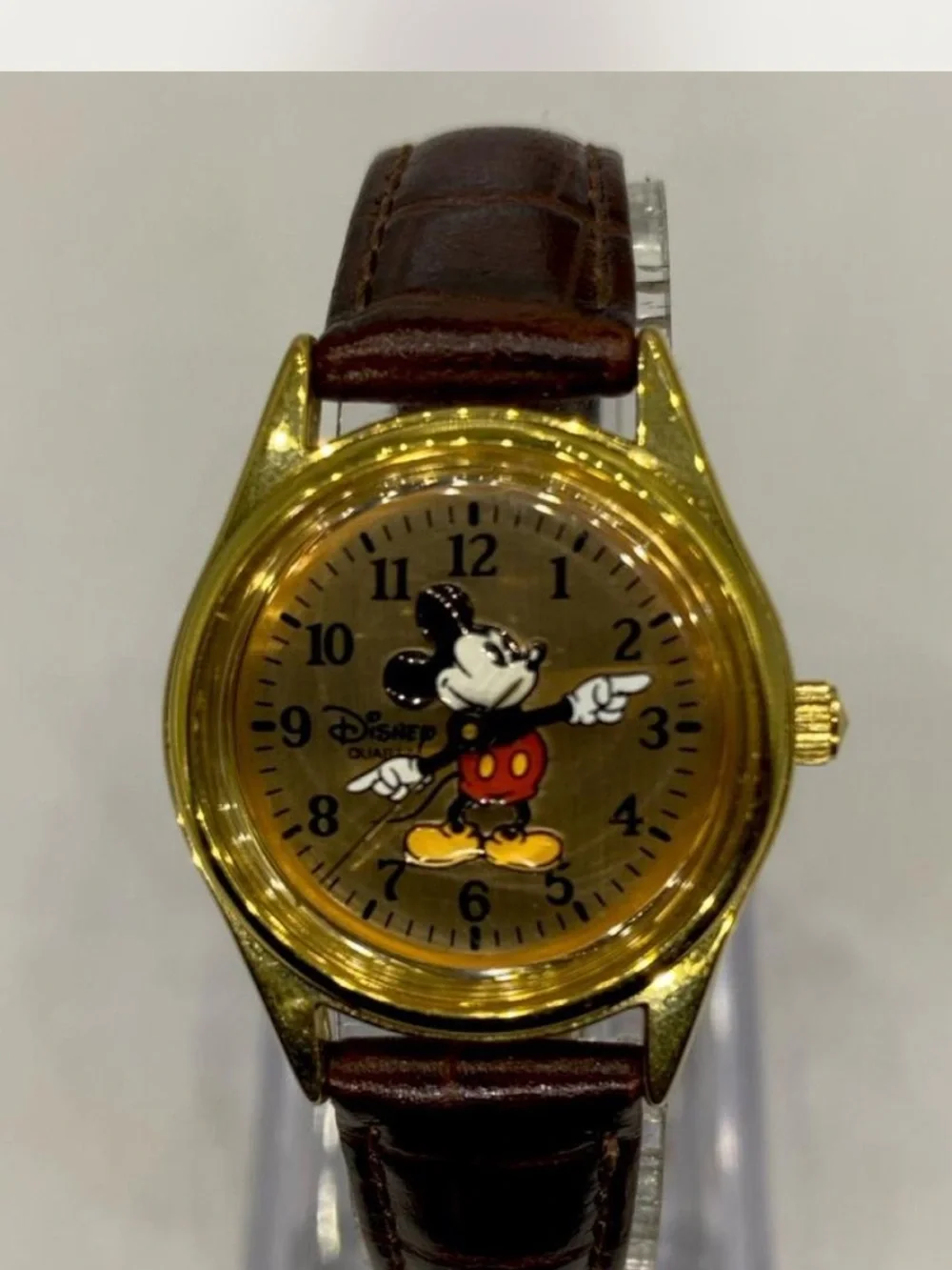 ^^^ Disney ***3d Mickey Mouse Gold Tone Watch” Tan Brown Leather Strap  ***